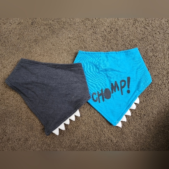 2 Pack of Blue/Grey/White Chomp Teeth Matching Bibs - Picture 2 of 5